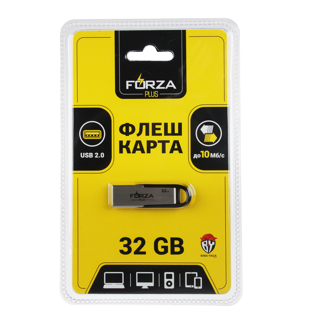 Флеш-карта USB2.0 FORZA 32Гб, блистер, металл, пластик, арт.№ 405-007