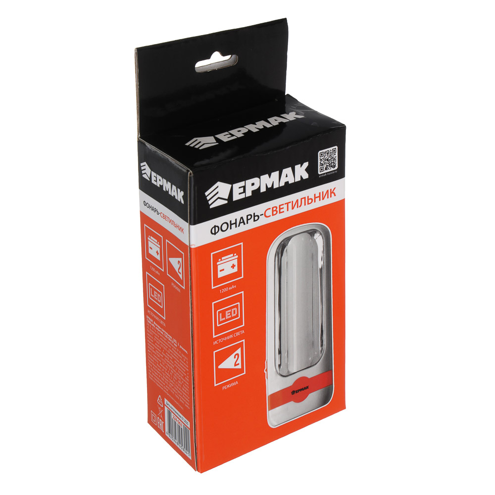 Фонарь-светильник тм ЕРМАК, LED, 2 режима, 1200мАч, пластик, 130х50х37 мм, тип питания 220 В, арт.№ 224-063