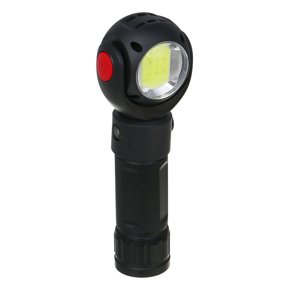 ЕРМАК Фонарь рабочий,T6+COB,7 режимов, алюминий, пластик, съемный аккум.1х18650, 3хAAA,красный свет, арт.№ 225-008