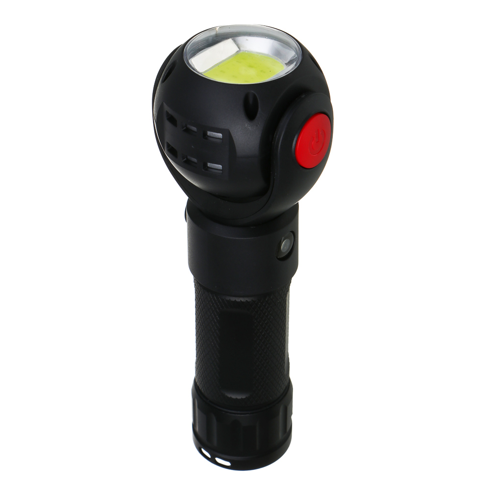 ЕРМАК Фонарь рабочий,T6+COB,7 режимов, алюминий, пластик, съемный аккум.1х18650, 3хAAA,красный свет, арт.№ 225-008