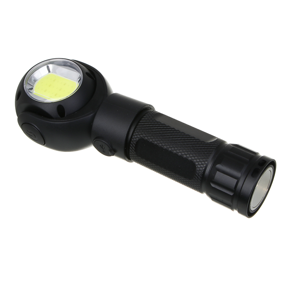 ЕРМАК Фонарь рабочий,T6+COB,7 режимов, алюминий, пластик, съемный аккум.1х18650, 3хAAA,красный свет, арт.№ 225-008