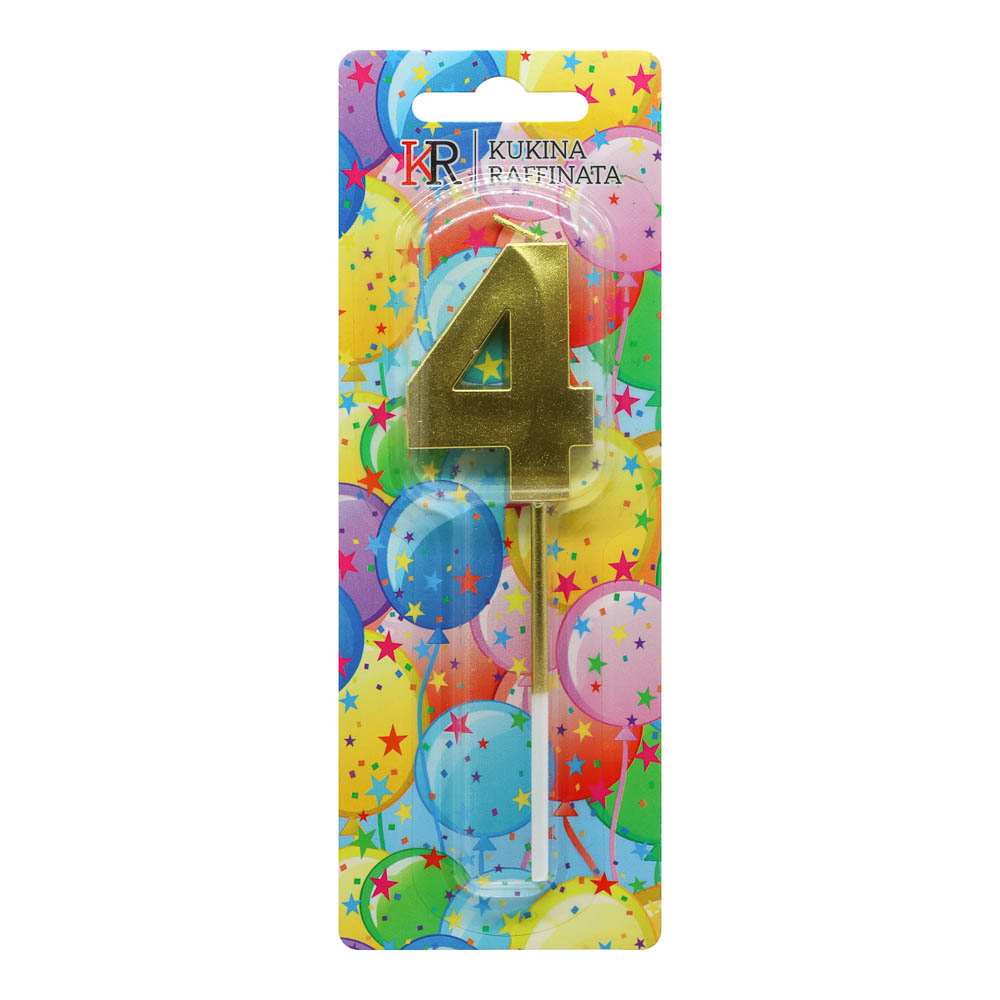 Свеча в торт "Грани", цифра 4, 4,8см, золото, арт.№ 506-308