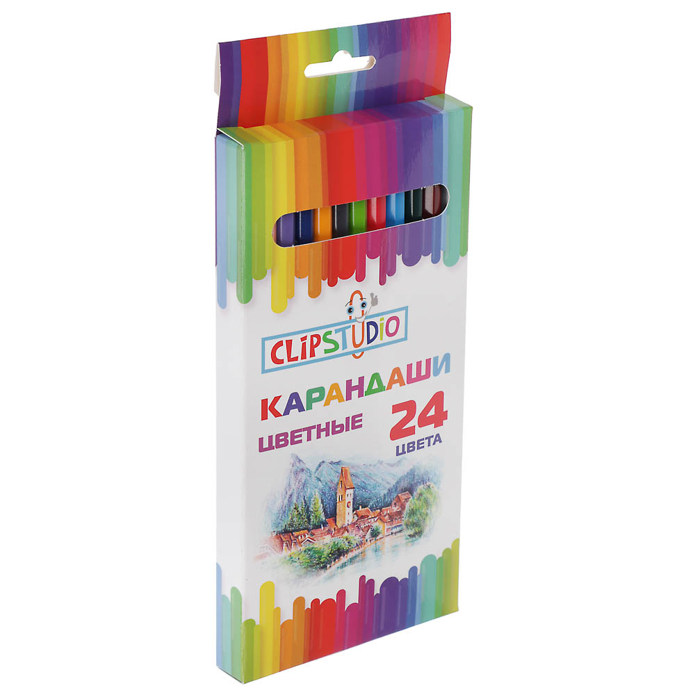Карандаши 24цв. ClipStudio шестигранные заточ., пластик, улучшенное письмо, в карт.коробке, арт.№ 228-155