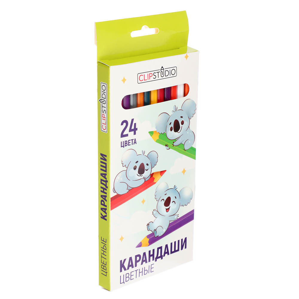 Карандаши 24цв. ClipStudio шестигранные заточ., пластик, улучшенное письмо, в карт.коробке, арт.№ 228-155