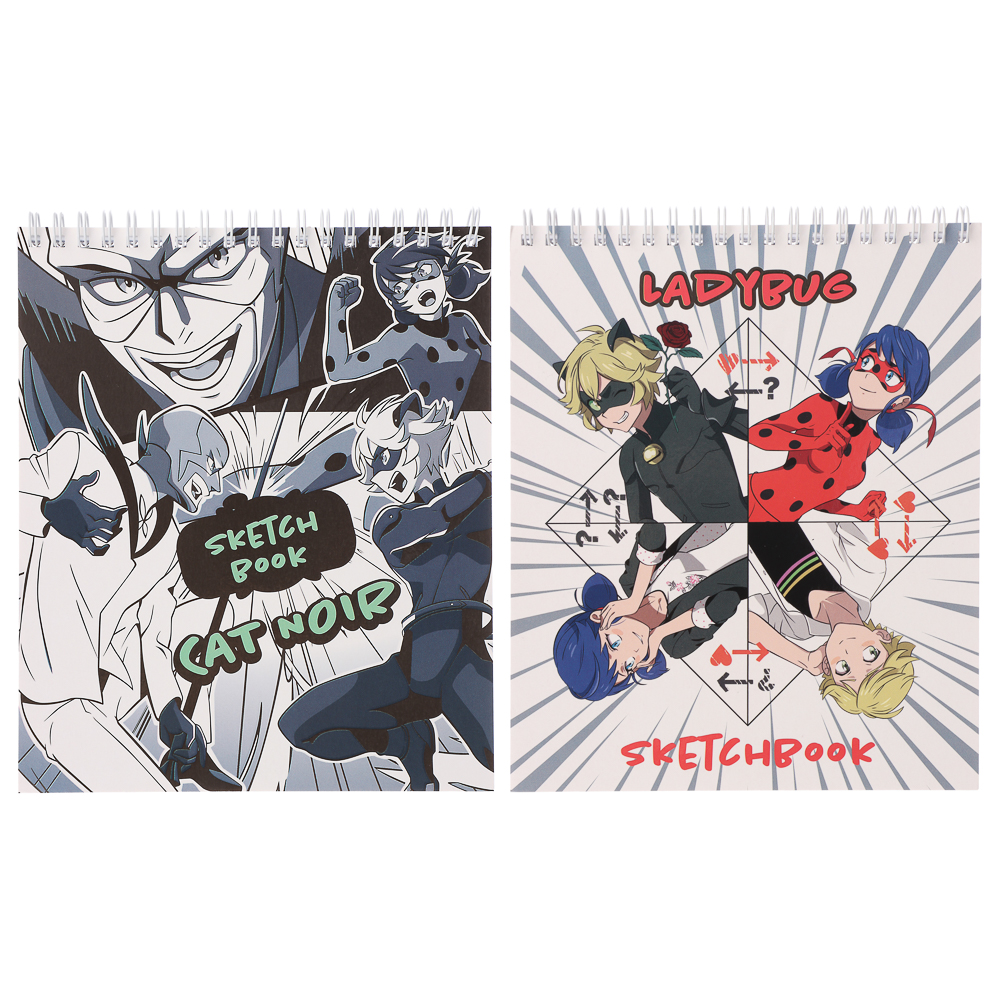 Ледибаг/Супер-Кот Блокнот для зарисовок (скетчбук) 19,5х16,4см, 30л., спираль, тв.подл., "Манга", арт.№ 811-041