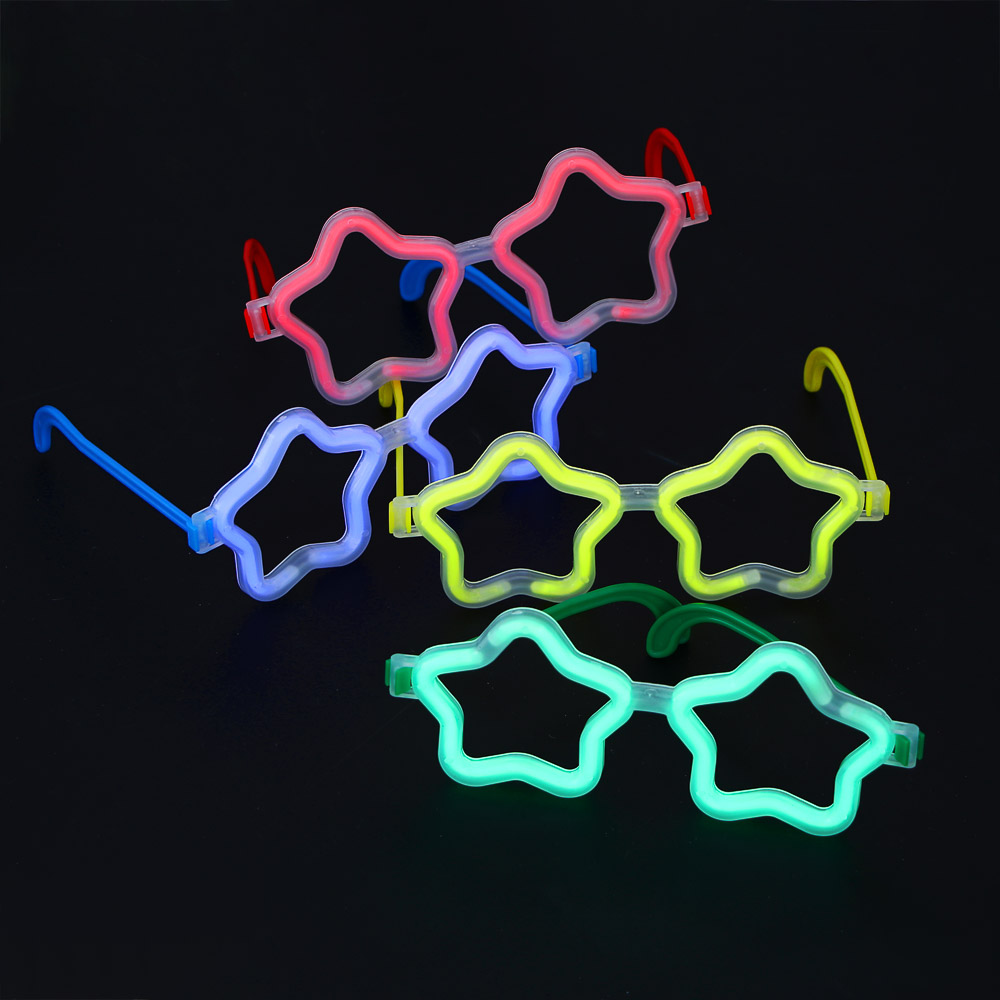 СНОУ БУМ Очки неоновые в виде звездочек, ширина очков 17 см, пластик, 4 цвета, арт.№ 391-307