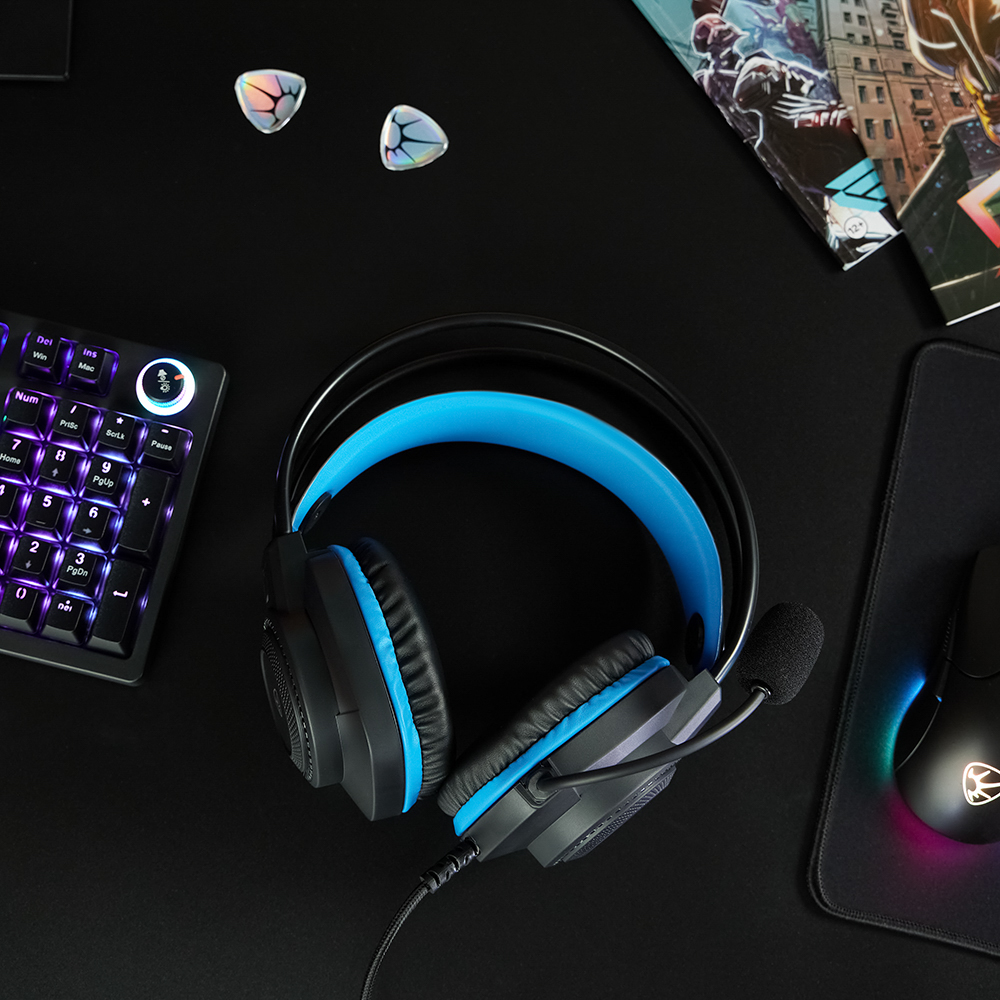 Наушники проводные с микрофоном игровые BY Сabasset 3.5мм 4pin-SPK+MIC 3,2 м, синие, арт.№ 410-081