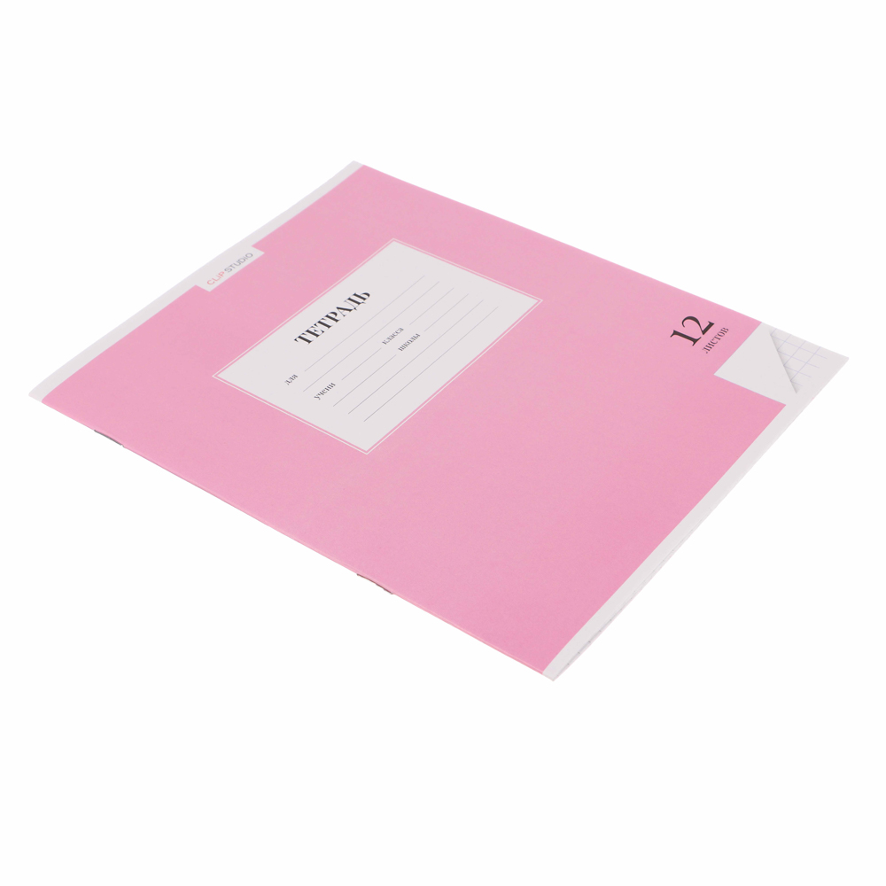 Тетрадь школьная 12 листов в клетку ClipStudio, БЕЛЫЕ ЛИСТЫ, обл. офсет 115 г/м2, "Однотонная", скрепка, арт.№ 579-027