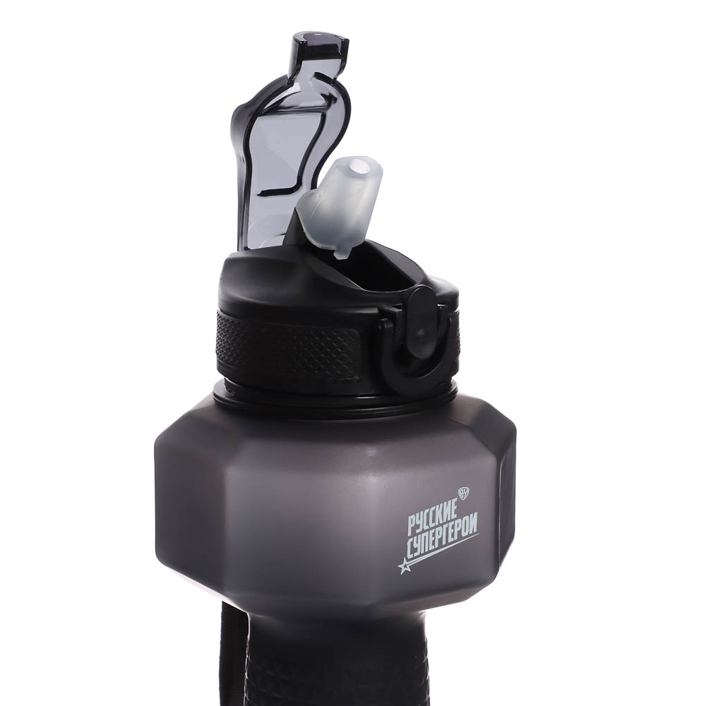 Бутылка спортивная в форме гантели, тм BY Русские Супергерои, 1000мл, 27х10см, пластик PETG, 3 цвета, арт.№ 088-150