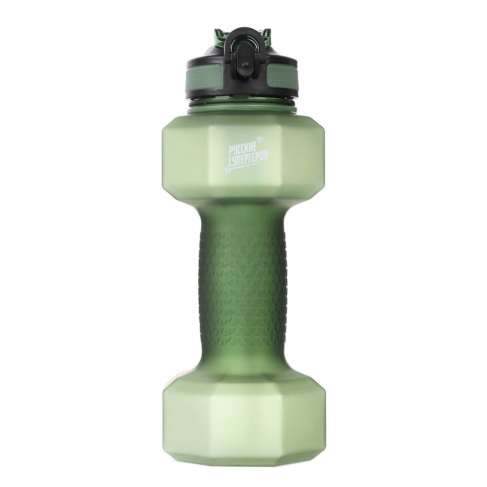 Бутылка спортивная в форме гантели, тм BY Русские Супергерои, 1000мл, 27х10см, пластик PETG, 3 цвета, арт.№ 088-150
