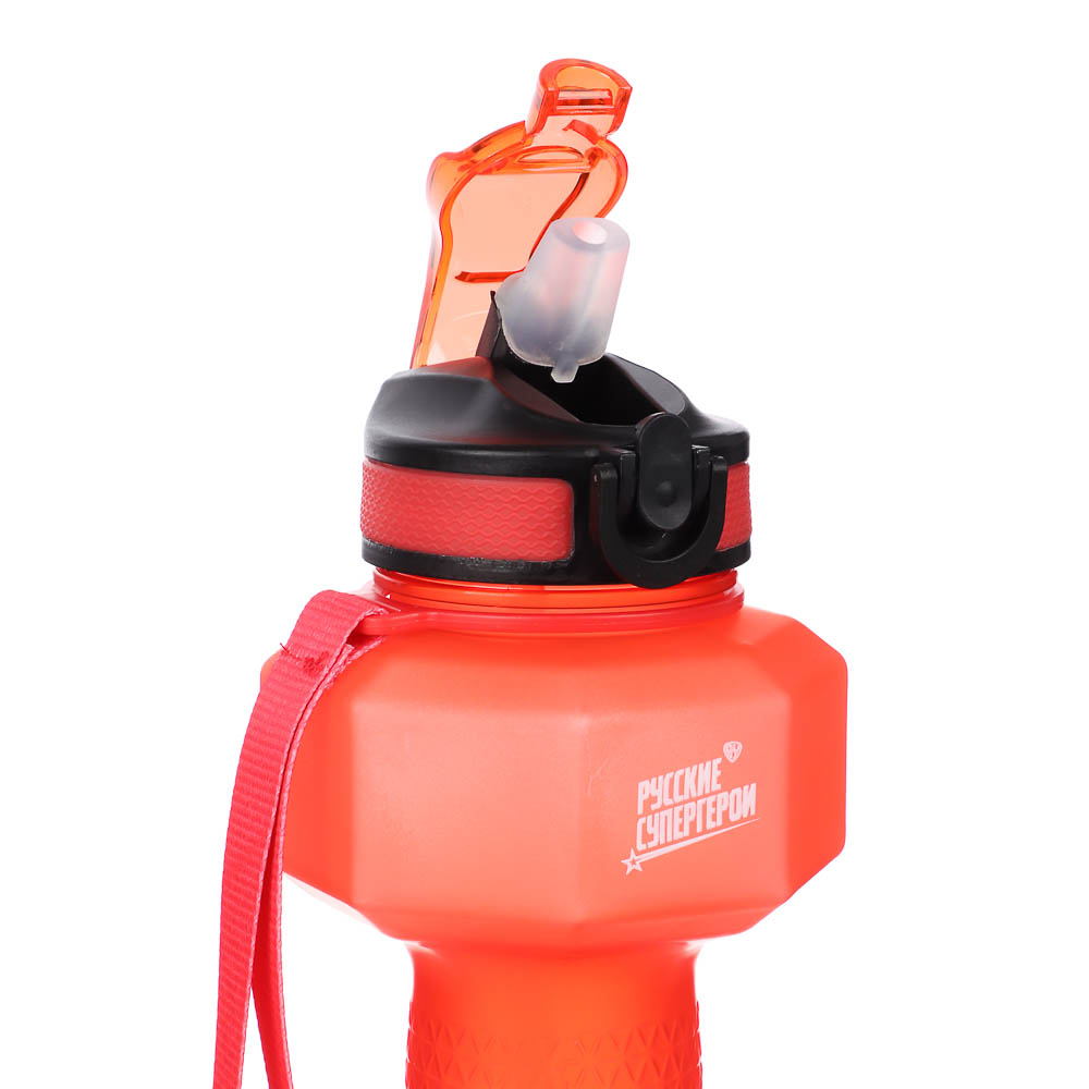 Бутылка спортивная в форме гантели, тм BY Русские Супергерои, 1000мл, 27х10см, пластик PETG, 3 цвета, арт.№ 088-150
