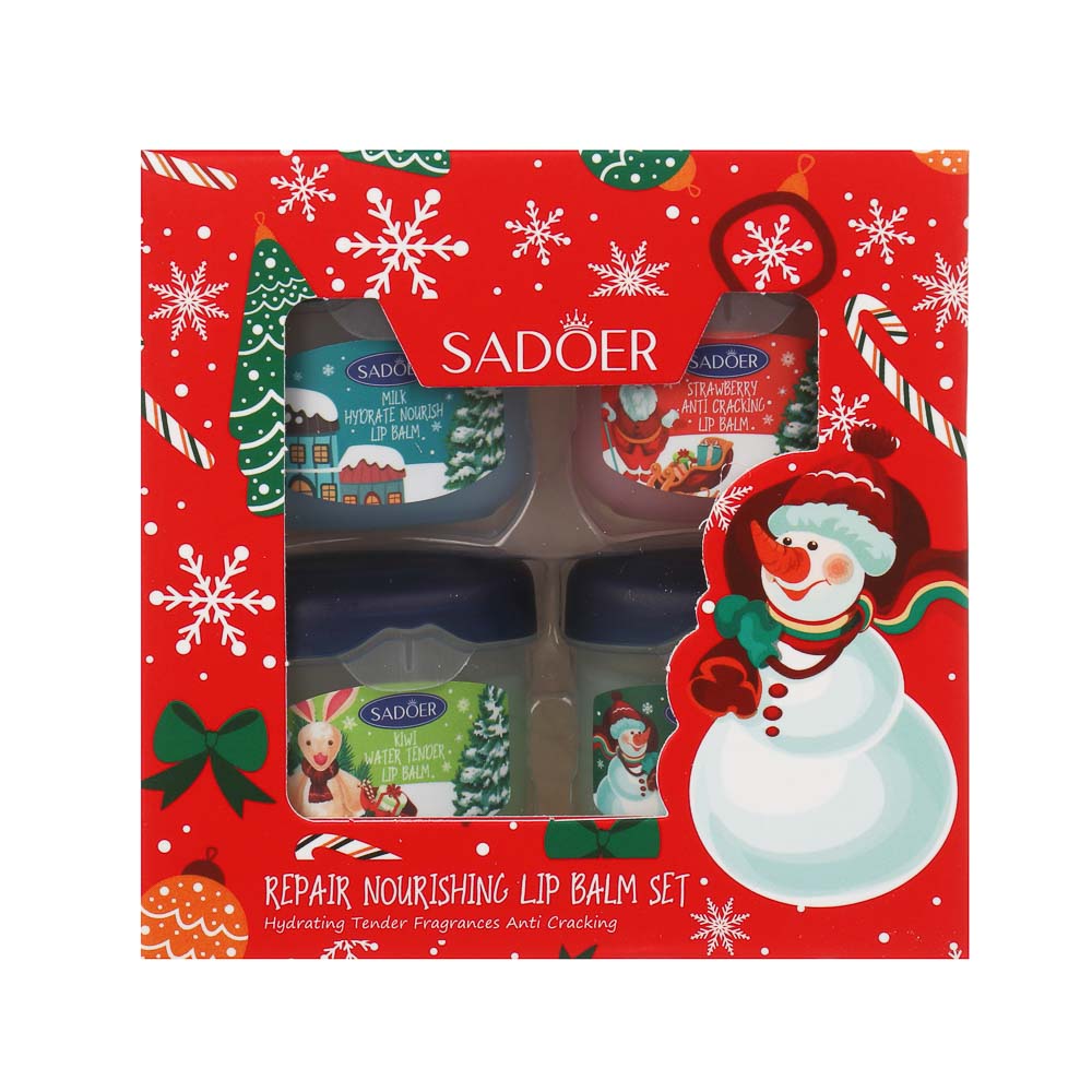 Набор увлажняющих бальзамов для губ, 4 шт х 7 гр, тм SADOER Merry Xmas, подар.уп., арт.№ 022-178