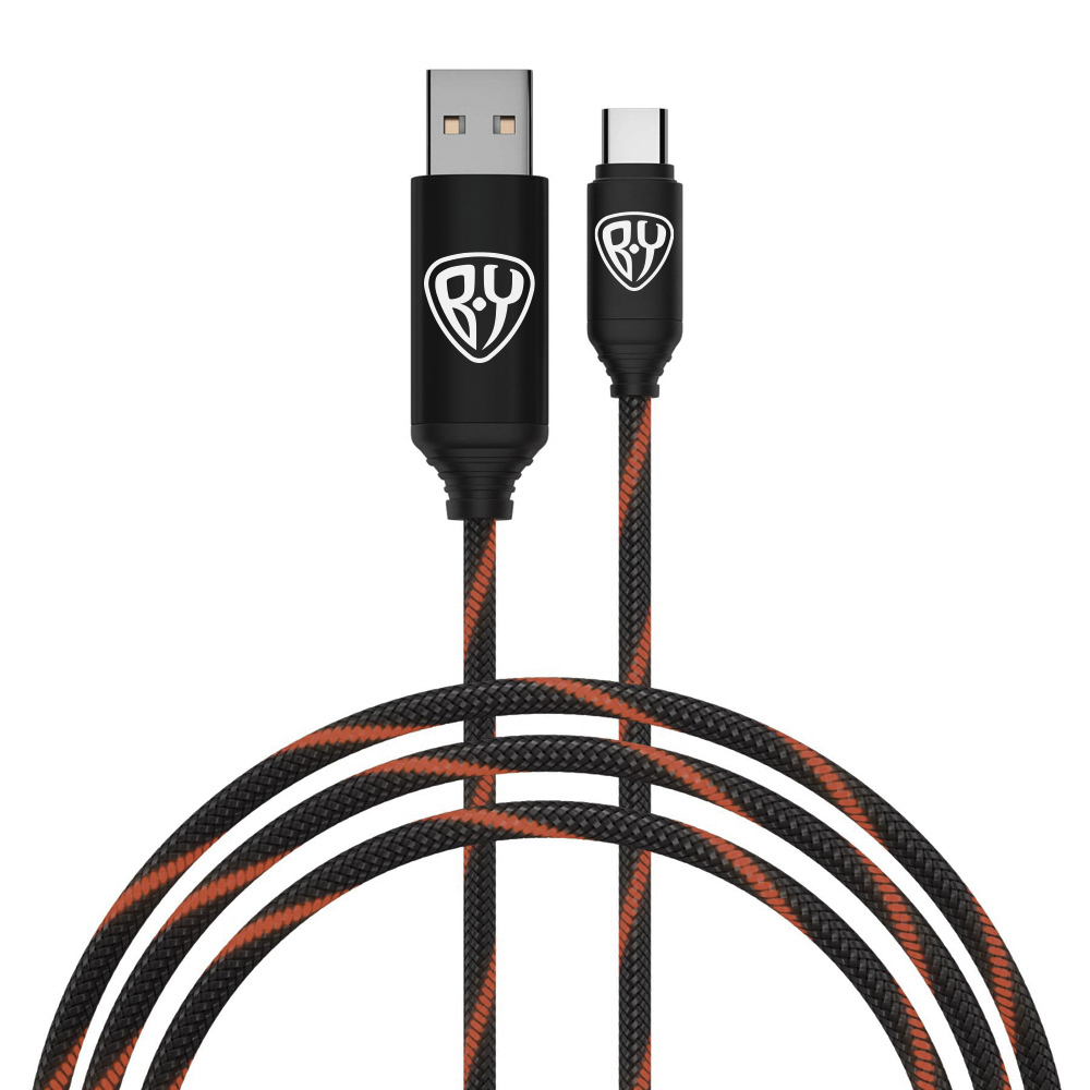 Кабель для зарядки USB(A)-Type C КИРЯ Армированный, 1м, 3А, быстр зар QC3.0, LED подсветка красная, арт.№ 931-400