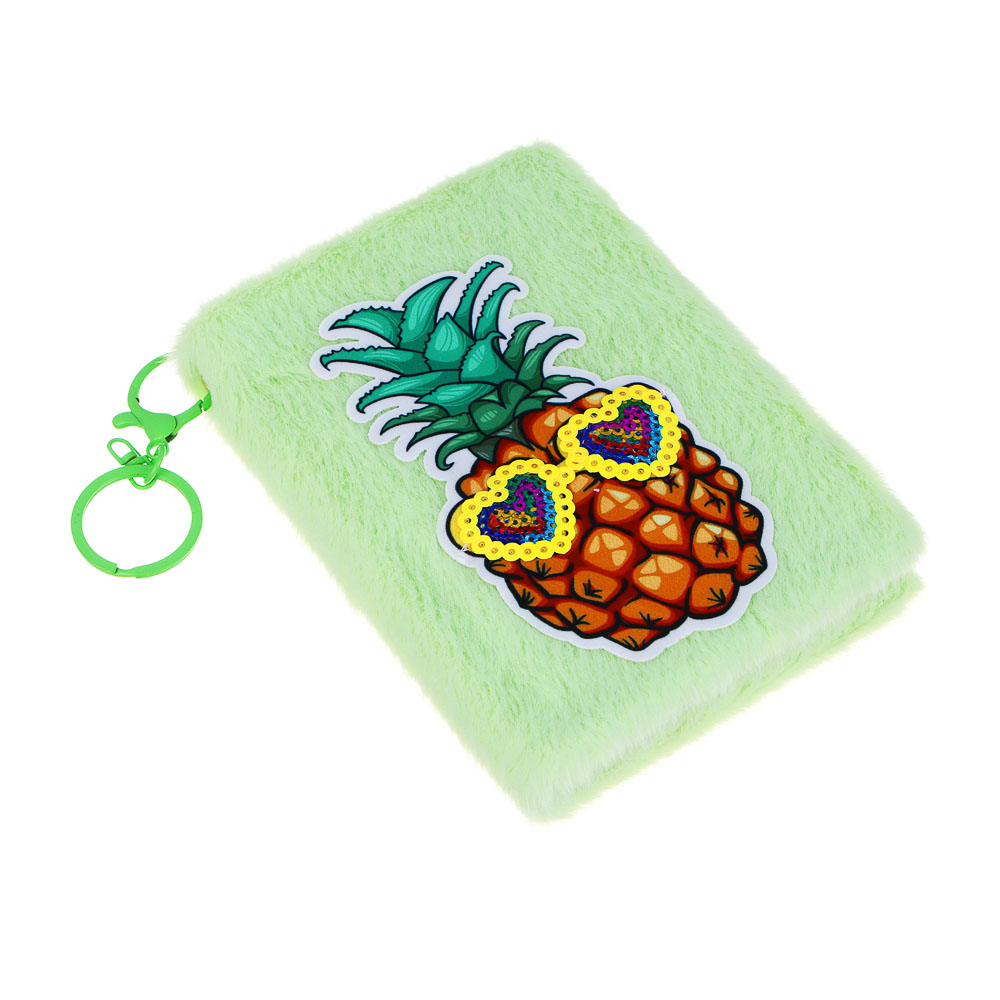 Записная книжка с карабином, 11x14,8см, 96л, полиэстер, плюш, аппликация, 4 дизайна, арт.№ 574-073