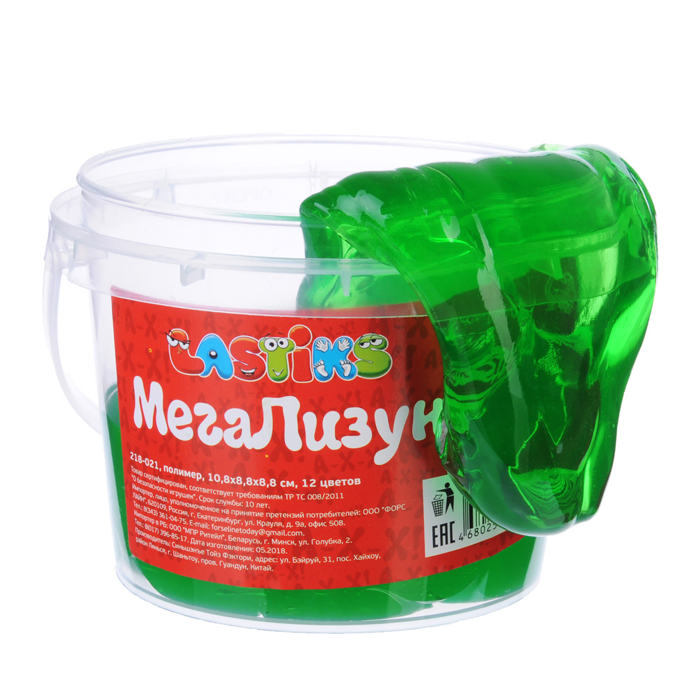 LASTIKS МегаЛизун, ведро 500г, полимер, 10,8х8,8х8,8 см, 12 цветов, арт.№ 218-021