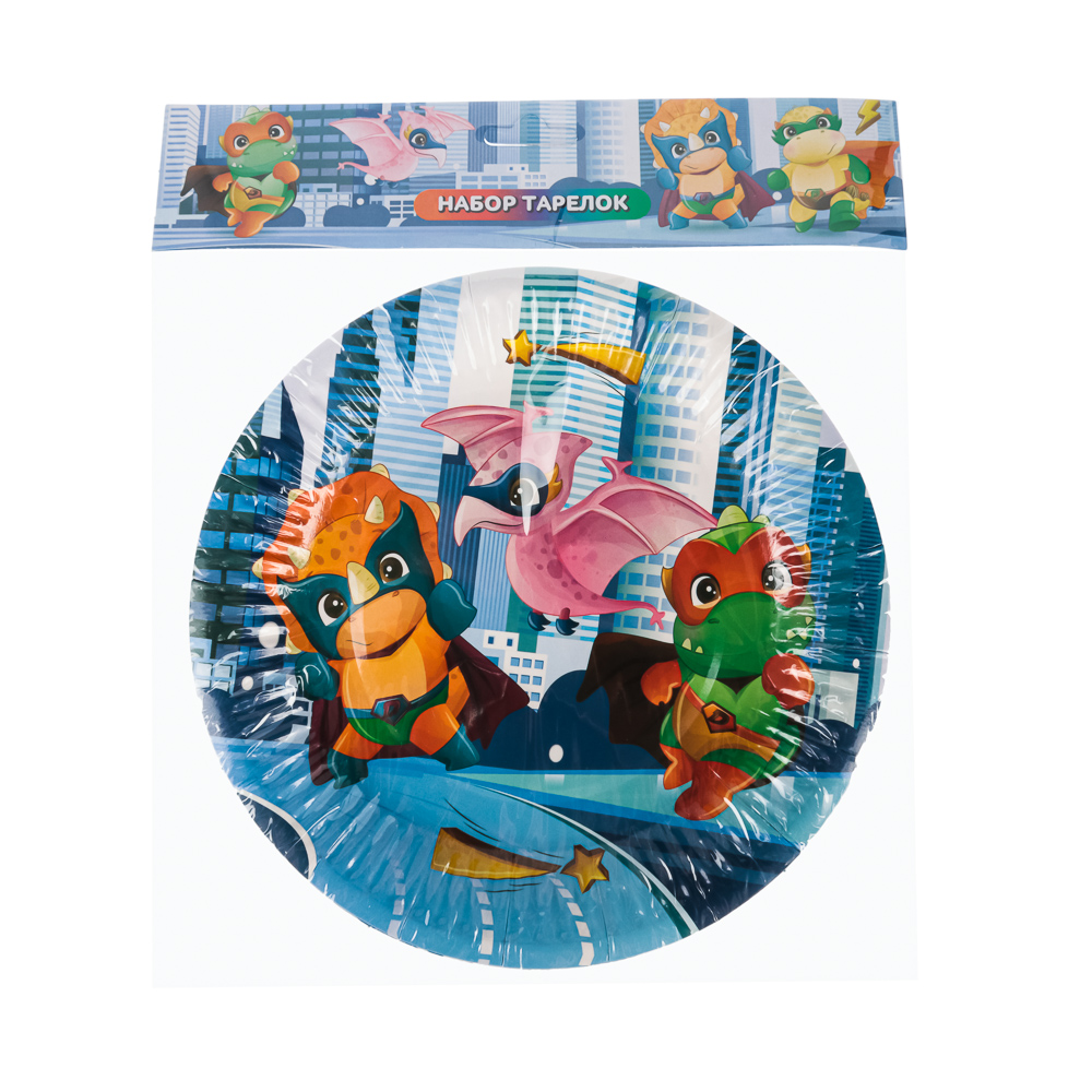 Набор тарелок 6шт, бумага, d18см, с изображением динозавриков, арт.№ 530-251