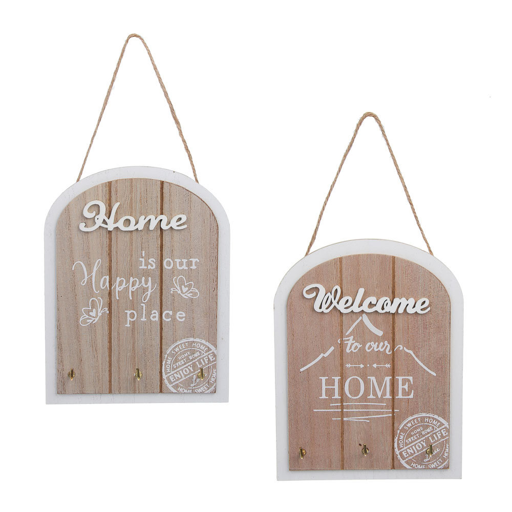 Ключница открытого типа, 3 крючка, 14,5x19x2,5см, МДФ, металл, 2 дизайна, арт.№ 510-236