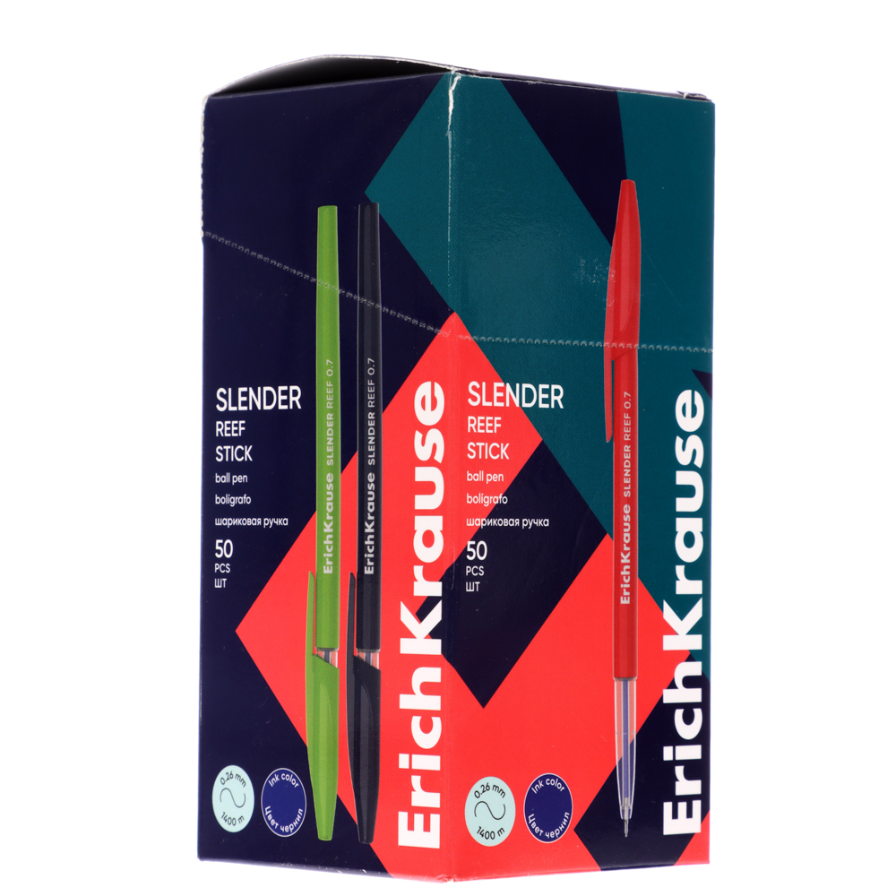 Ручка шариковая Erich Krause "Слендер Стик Риф" синяя, наконечник 0,7 мм, цветн.корпус, 63095, арт.№ 627-166