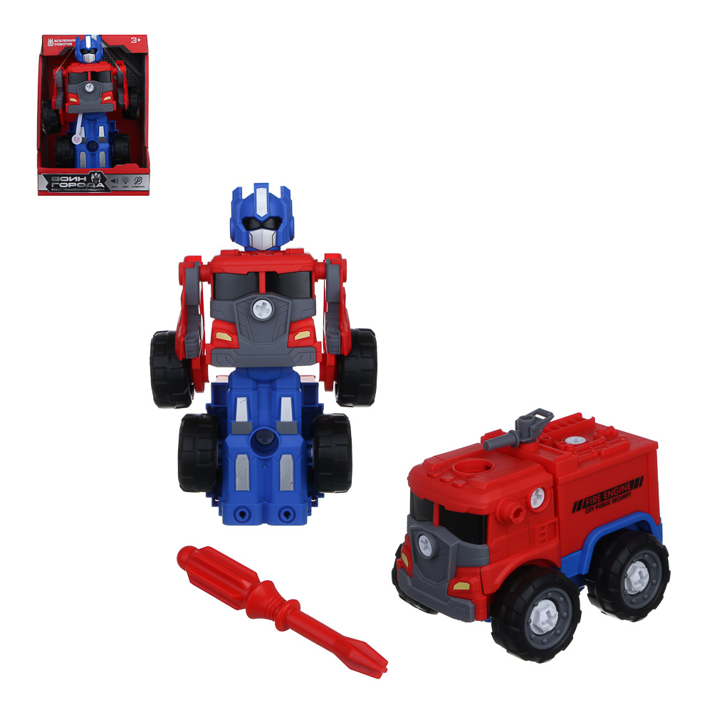 ИГРОЛЕНД Робот "Воин города" трансформирующийся, отвертка, свет, звук, 3хLR41, ABS, 14,5х16х23,7см, арт.№ 296-131