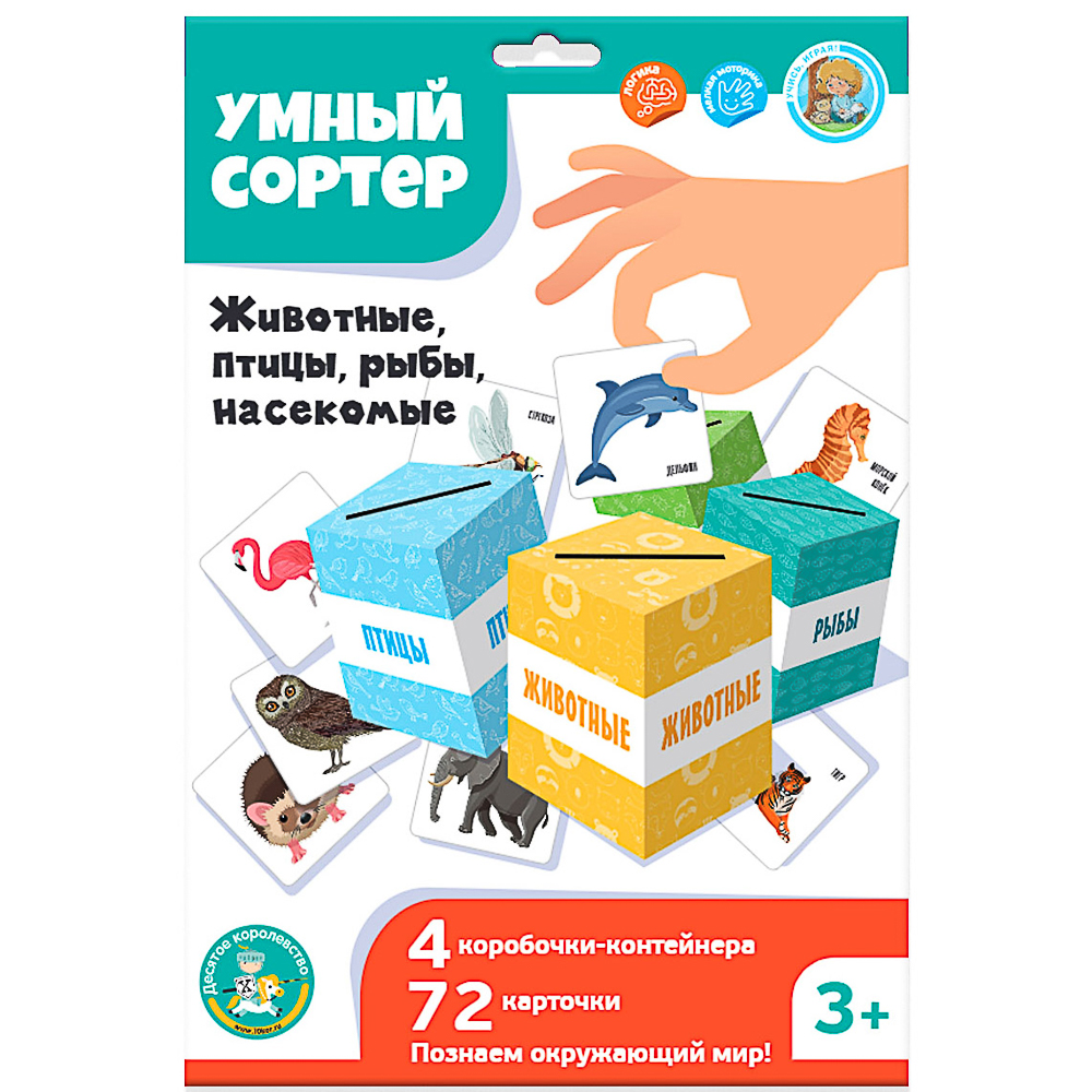 10 КОРОЛЕВСТВО Развивающая игра "Умный сортер", картон, 21,5х32х0,5см, 5 дизайнов, арт.№ 874-128