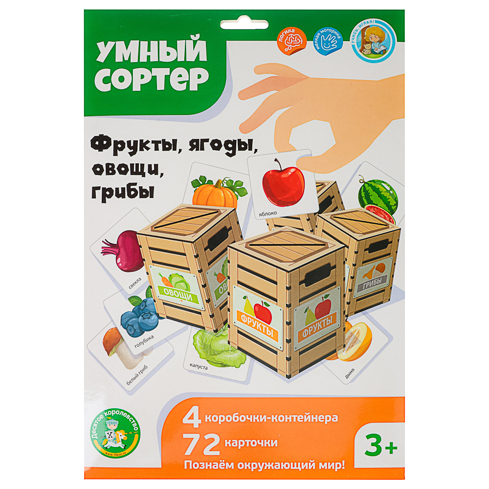 10 КОРОЛЕВСТВО Развивающая игра "Умный сортер", картон, 21,5х32х0,5см, 5 дизайнов, арт.№ 874-128