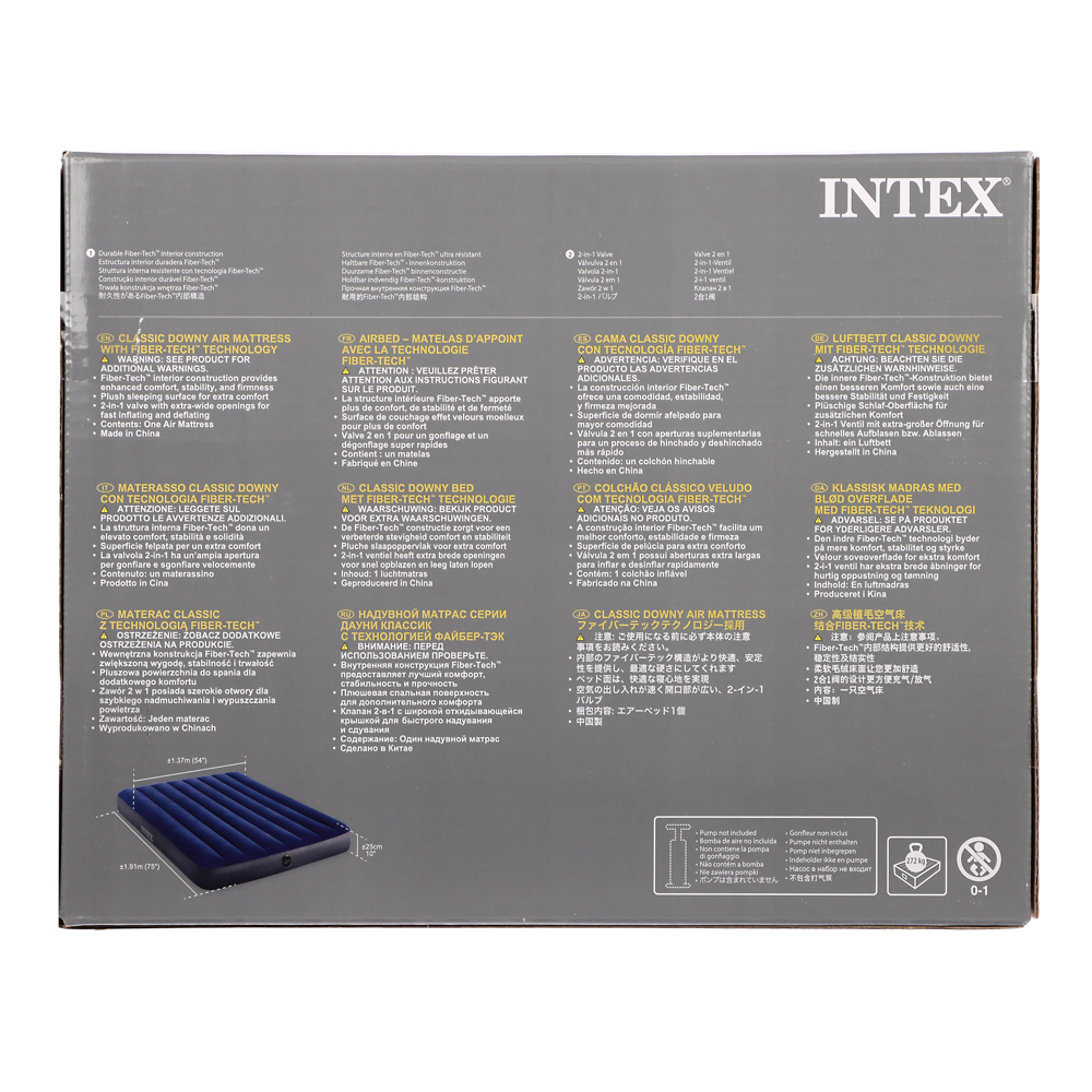 INTEX Матрас надувной CLASSIC DOWNY, 191x137x25см, до 272кг, 64758, арт.№ 108-043