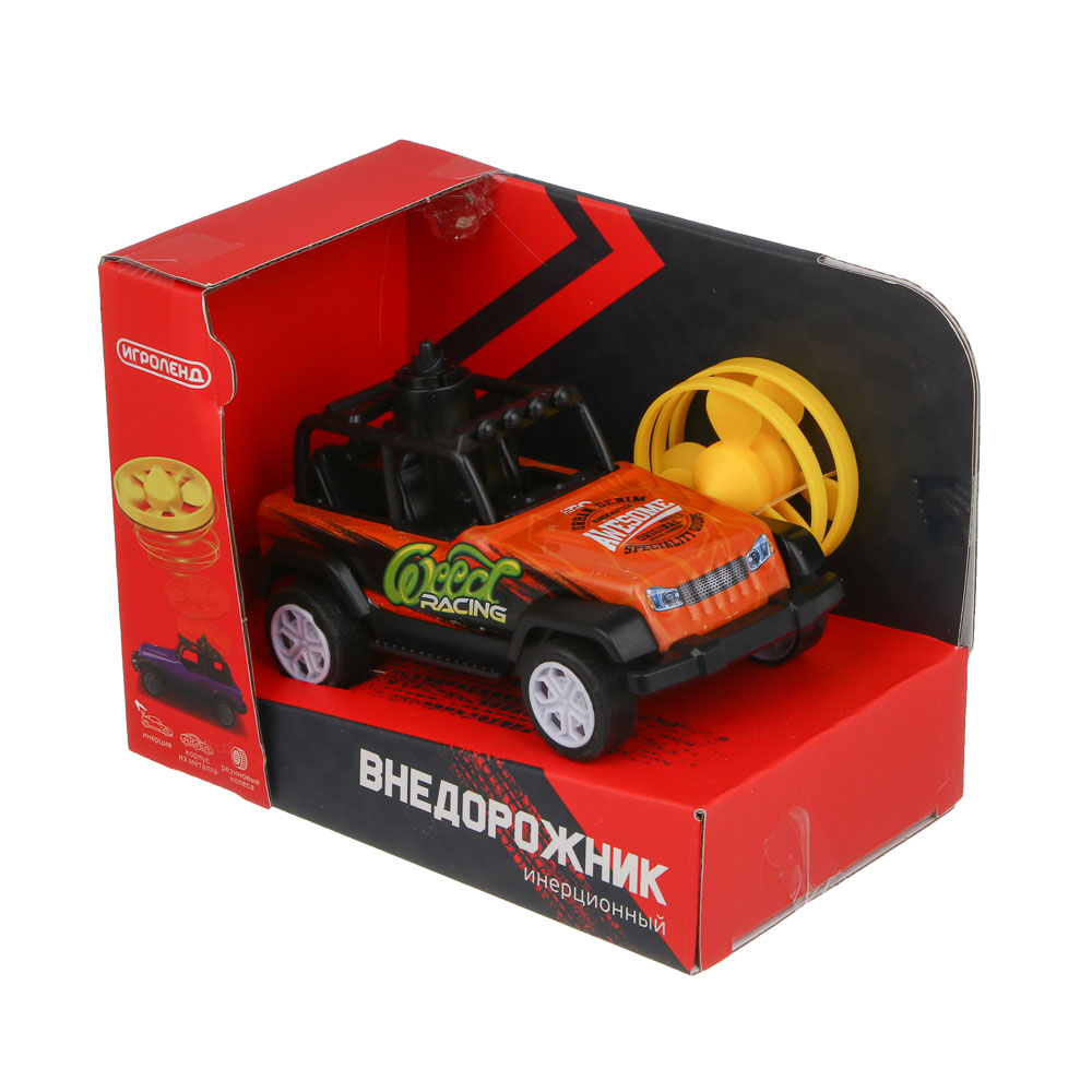 ИГРОЛЕНД Внедорожник инерционный с волчками, металл, 15х11,1х9 см, 4 дизайна, арт.№ 292-476