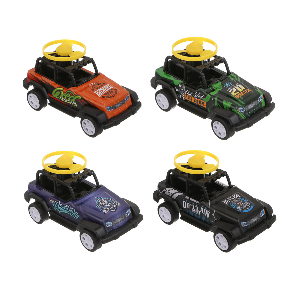 ИГРОЛЕНД Внедорожник инерционный с волчками, металл, 15х11,1х9 см, 4 дизайна, арт.№ 292-476