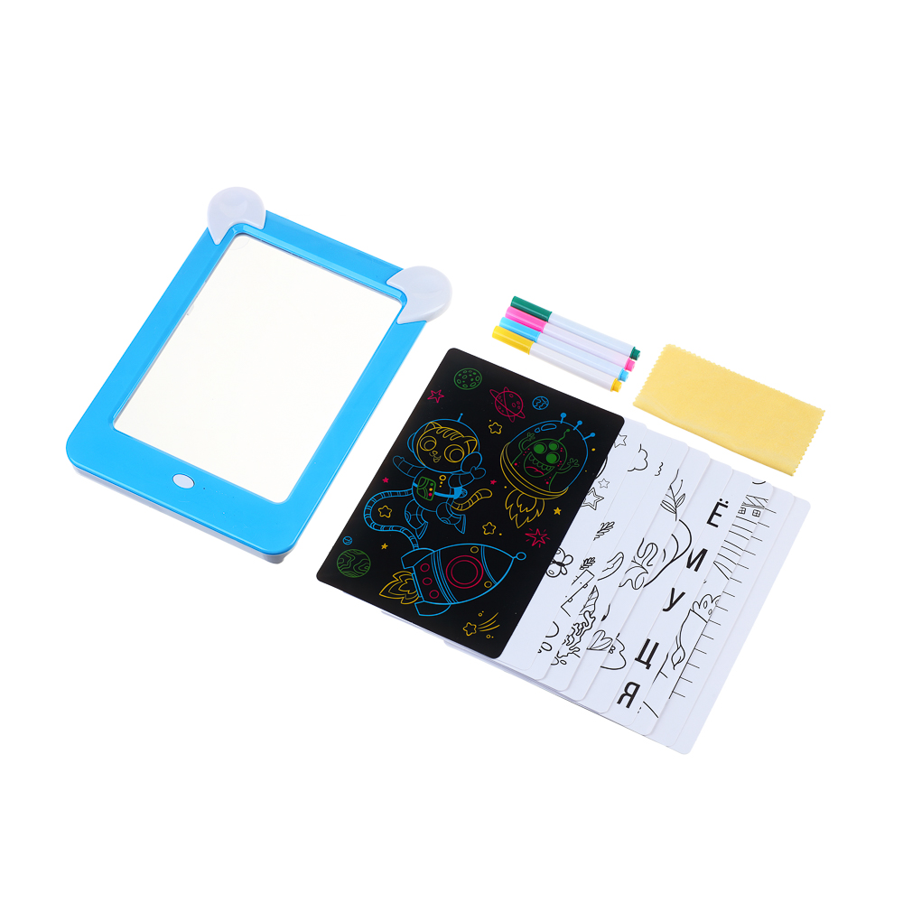 ХОББИХИТ Планшет магический со светом, 3хАА, ABS, PVC, 19х26х2,5 см, голубой, арт.№ 280-034