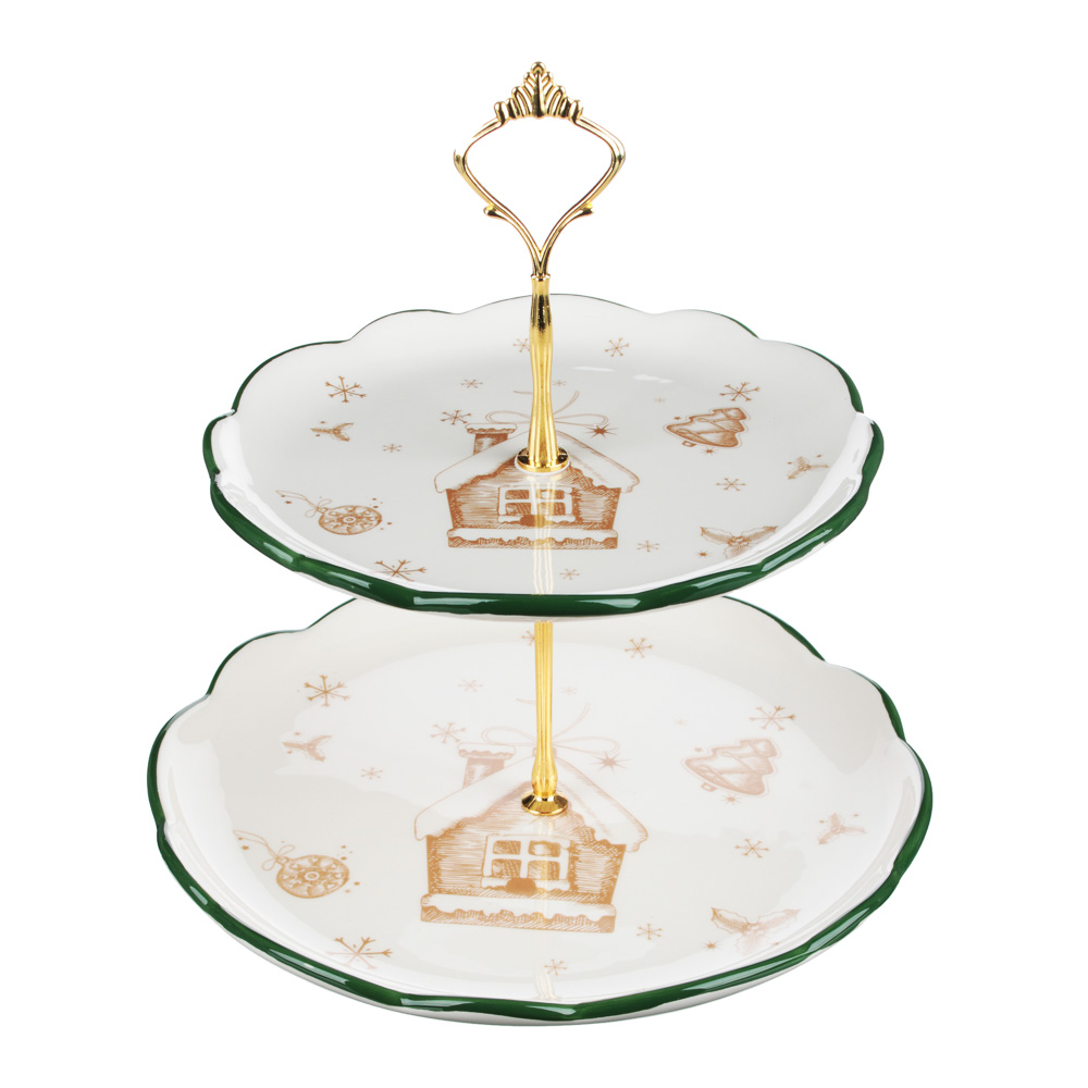 MILLIMI Пряничный домик Ваза для фруктов двухъярусная d20см, d24,5см, керамика, арт.№ 820-124