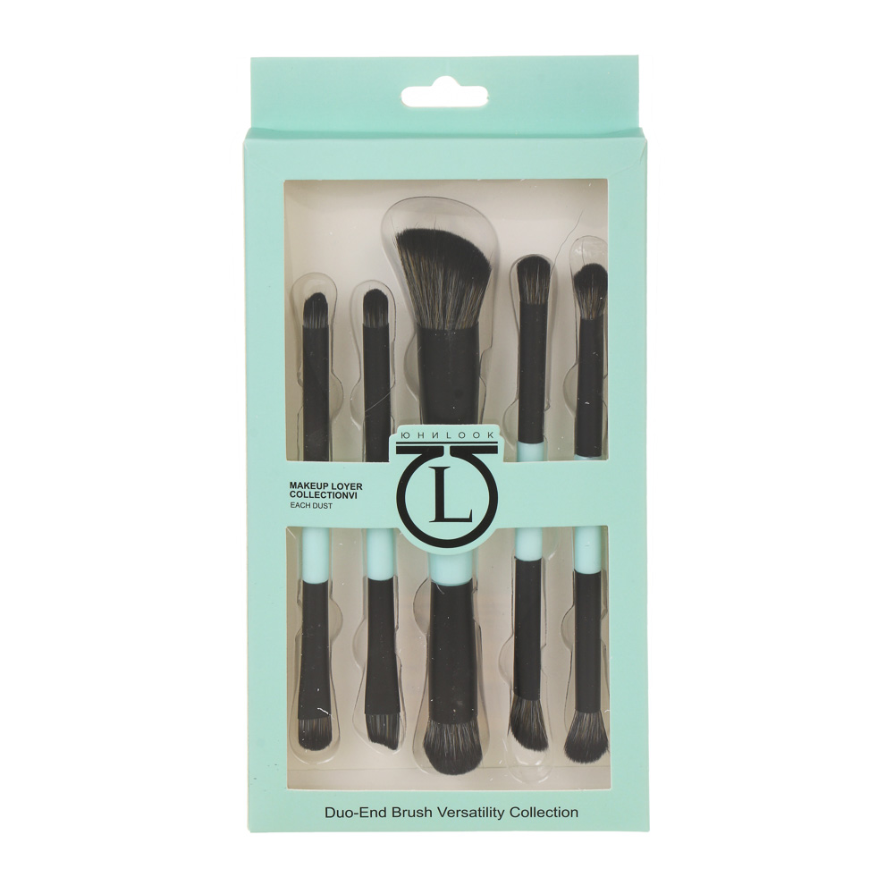 Набор кистей для визажа тм ЮНИLOOK 2-х сторонние 5 шт, пластик, металл, нейлон, 3 цвета, подар.уп., арт.№ 357-403