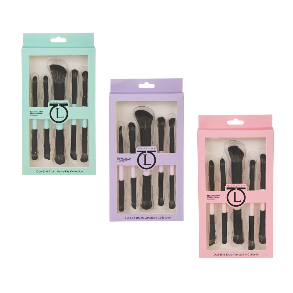 Набор кистей для визажа тм ЮНИLOOK 2-х сторонние 5 шт, пластик, металл, нейлон, 3 цвета, подар.уп., арт.№ 357-403