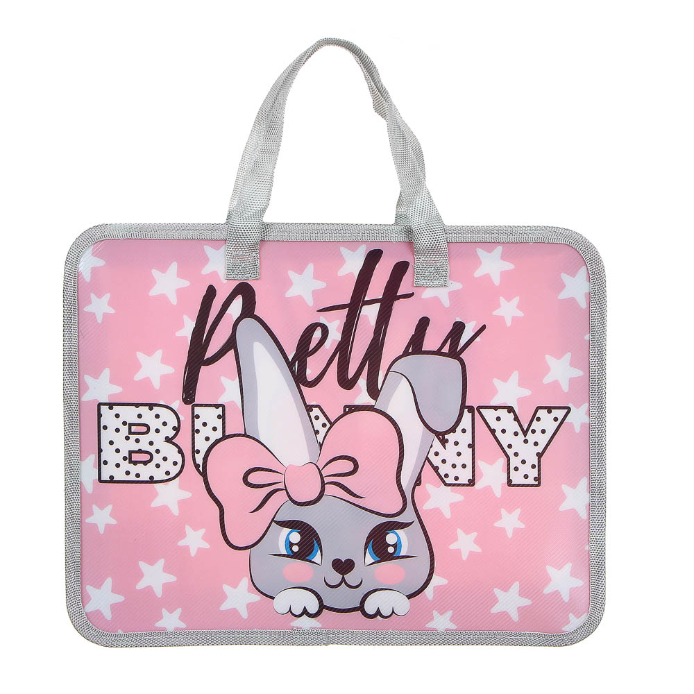 ЗАЙЧИК Папка для тетрадей 33,5x26см, для A4, расширение 8 см, молния сверху, ручки, пластик, арт.№ 236-082