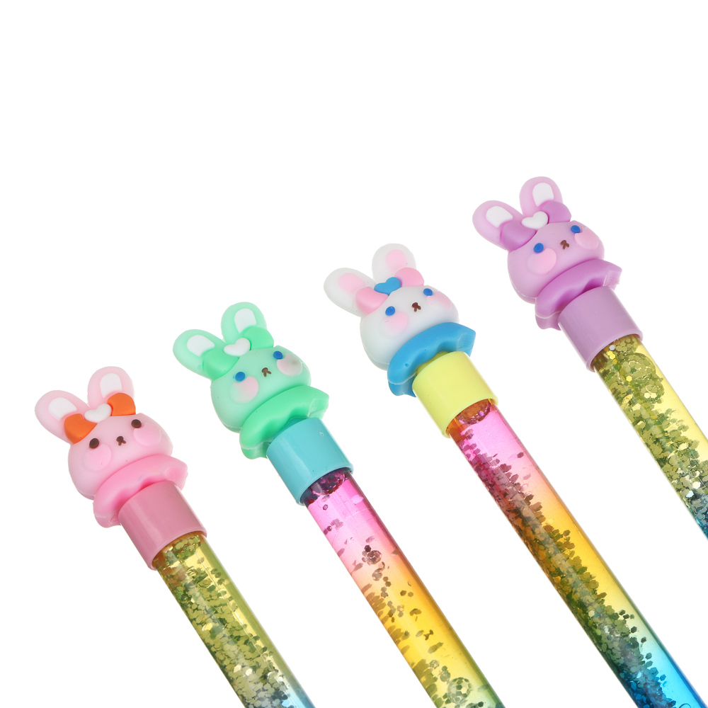 Ручка шариковая синяя, наконечник в форме зайчика, корпус с блестками, 20,5 см, 4 дизайна, пластик, арт.№ 591-034