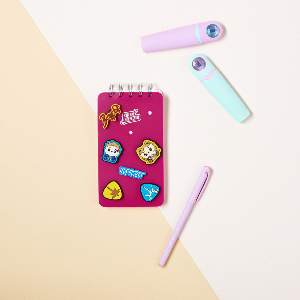 BY Русские Супергерои Блокнот на спирали, 80л., обложка силикон, 6 съемных фигурок, "Кавай", арт.№ 801-004