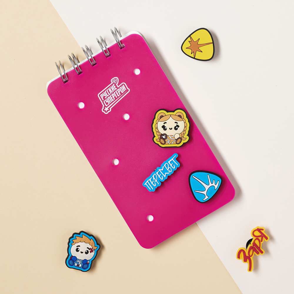 BY Русские Супергерои Блокнот на спирали, 80л., обложка силикон, 6 съемных фигурок, "Кавай", арт.№ 801-004