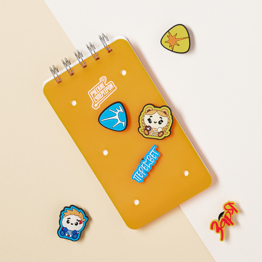 BY Русские Супергерои Блокнот на спирали, 80л., обложка силикон, 6 съемных фигурок, "Кавай", арт.№ 801-004