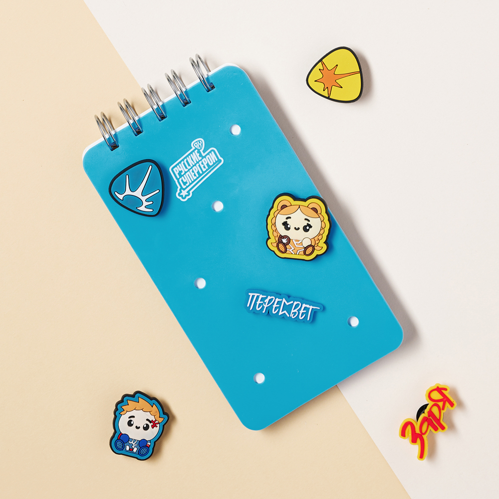 BY Русские Супергерои Блокнот на спирали, 80л., обложка силикон, 6 съемных фигурок, "Кавай", арт.№ 801-004