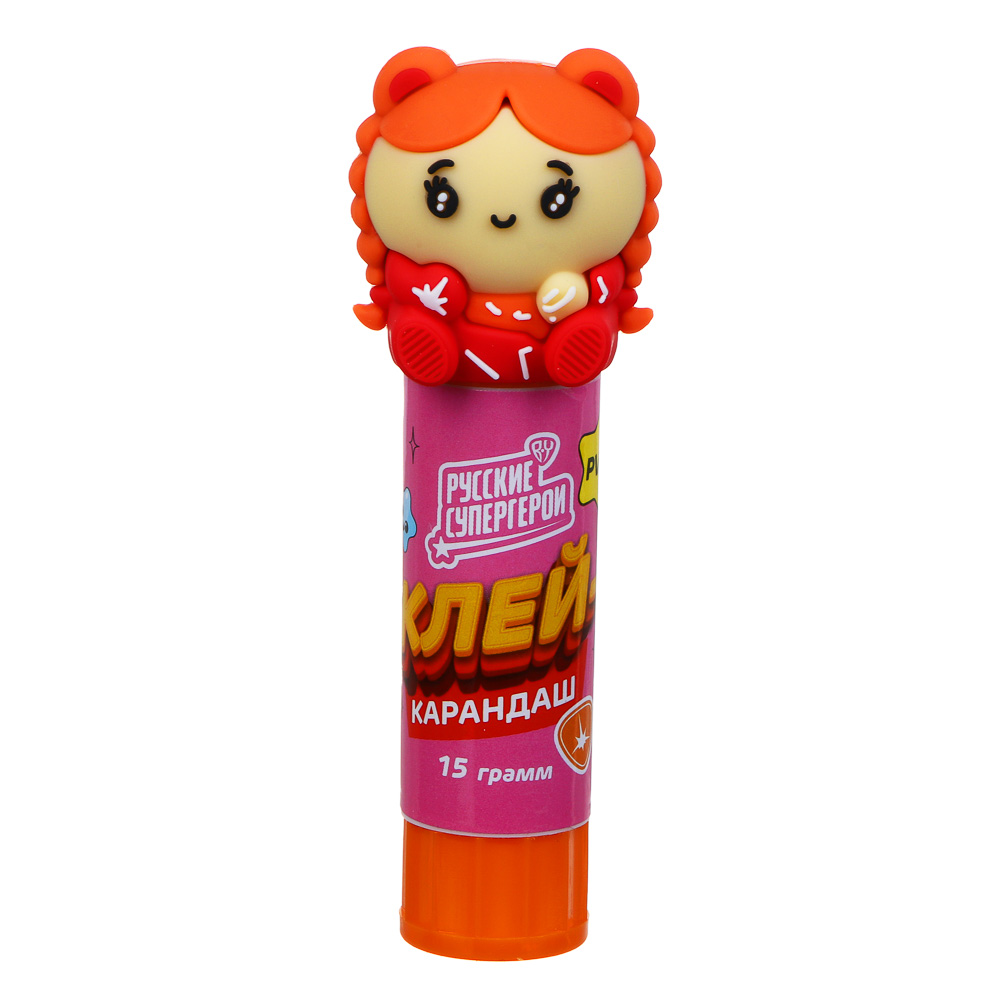 BY Русские Супергерои клей-карандаш с фигурным колпачком, 15 г, PVP, "Девочки", 2 дизайна, арт.№ 801-005