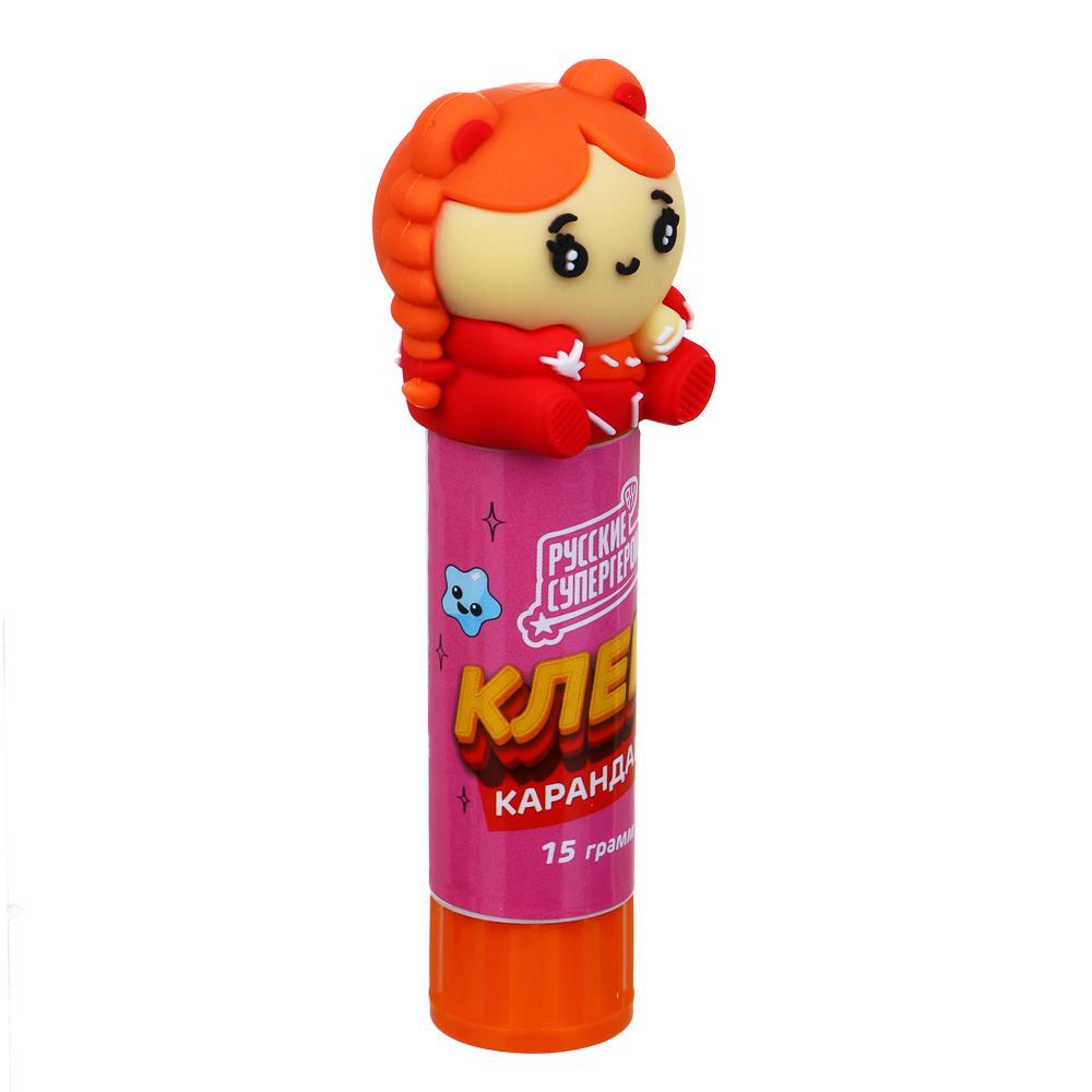 BY Русские Супергерои клей-карандаш с фигурным колпачком, 15 г, PVP, "Девочки", 2 дизайна, арт.№ 801-005