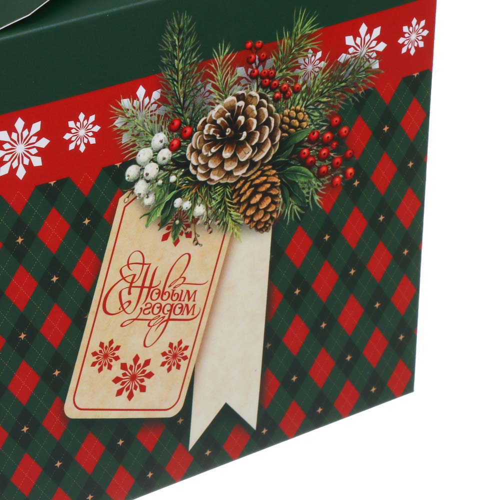 Коробка подарочная новогодняя тм СНОУ БУМ складная с бантом, 12x12x12см, 4диз, картон, арт.№ 780-017