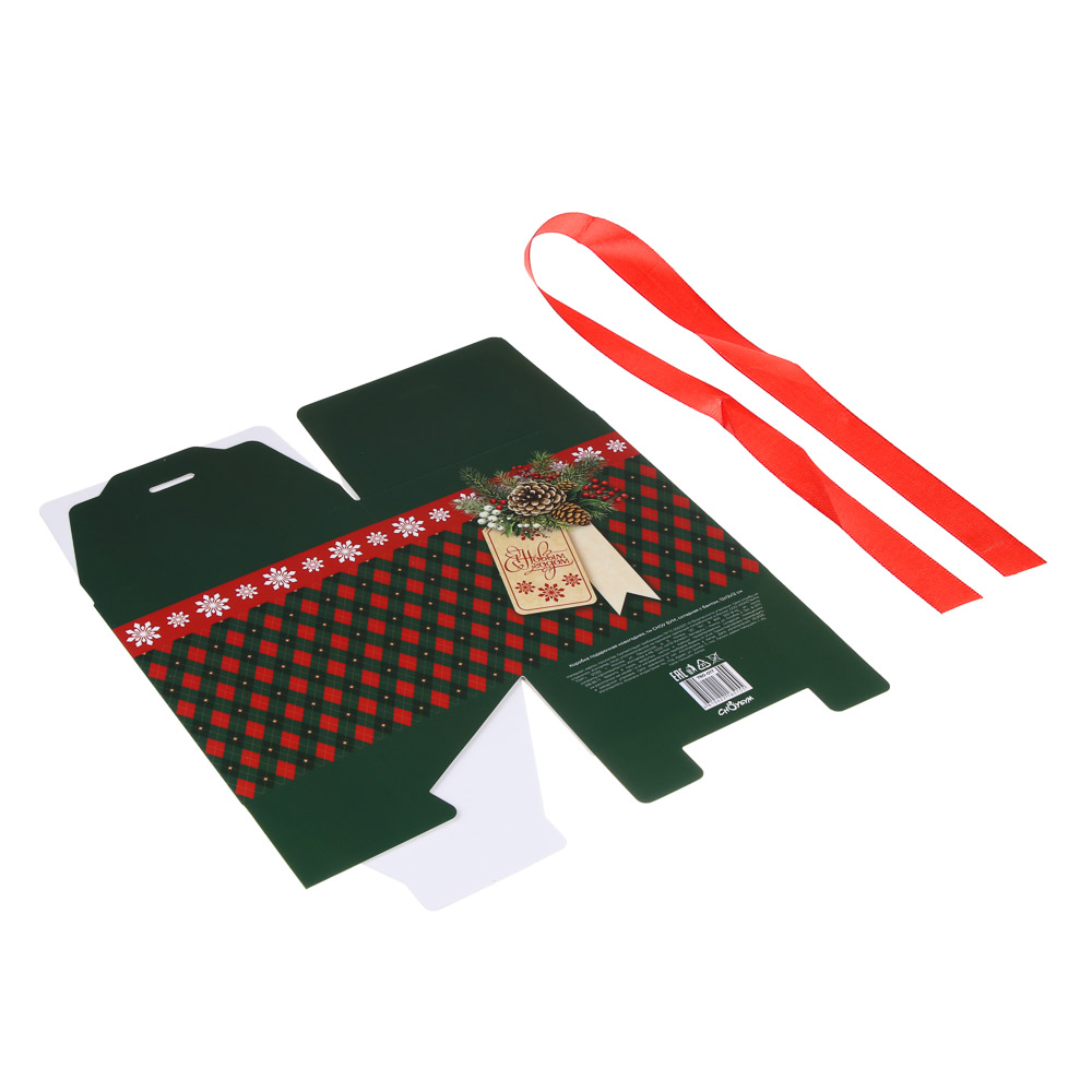 Коробка подарочная новогодняя тм СНОУ БУМ складная с бантом, 12x12x12см, 4диз, картон, арт.№ 780-017
