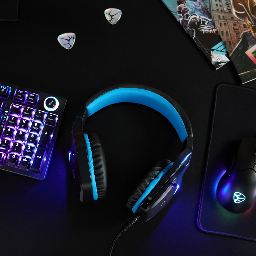 Наушники проводные с микрофоном игровые BY Bascinet USB 3,2 м, синяя подсветка, арт.№ 410-086