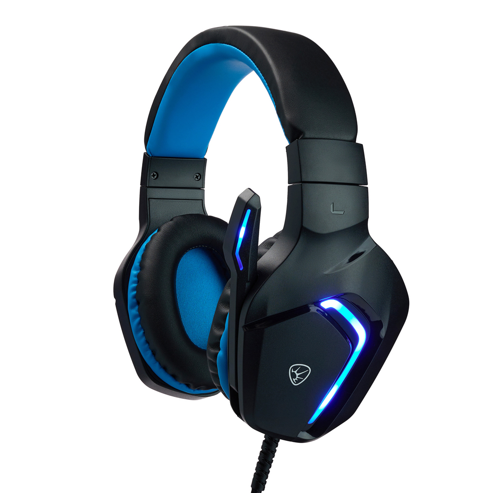 Наушники проводные с микрофоном игровые BY Bascinet USB 3,2 м, синяя подсветка, арт.№ 410-086