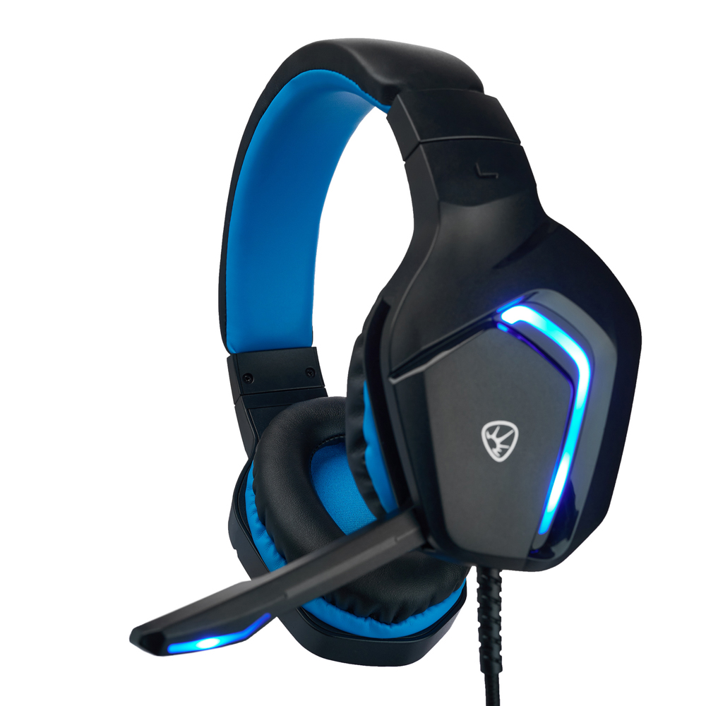 Наушники проводные с микрофоном игровые BY Bascinet USB 3,2 м, синяя подсветка, арт.№ 410-086
