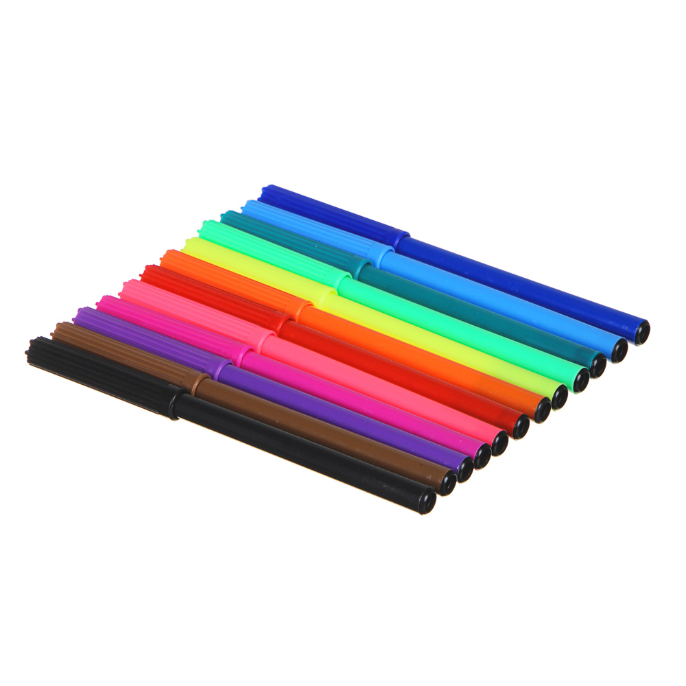 Френч Новел Фломастеры 12 цветов с цветным вентилируемым колпачком, в ПВХ пенале с подвесом, арт.№ 256-241