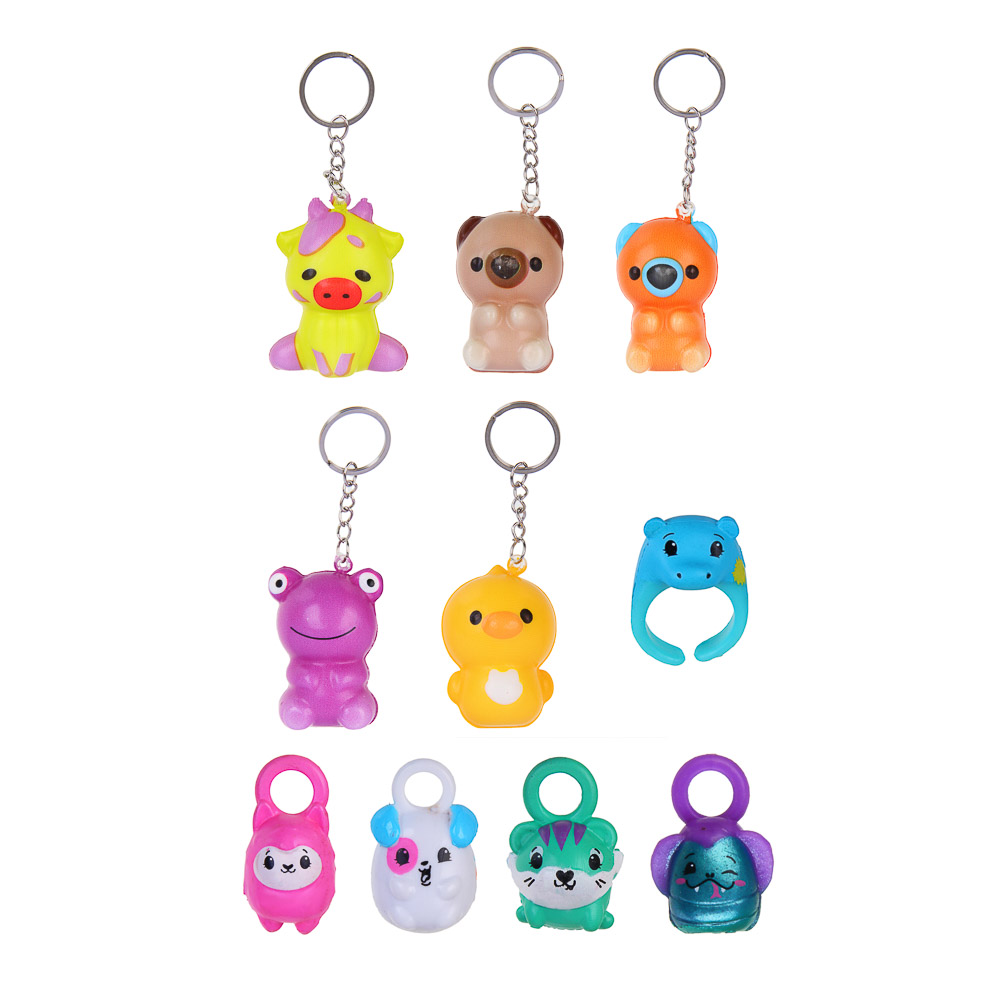 ИГРОЛЕНД Игрушка-сюрприз, набор: подвеска/колечко, сквиш - брелок PU, 10,5x12,5см, микс, арт.№ 297-120