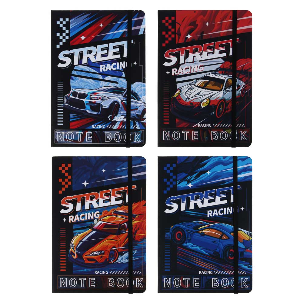 Записная книжка на резинке, А5, 14,5х21см, 80 л., закладка-лента, Авто, 4 дизайна, арт.№ 574-080