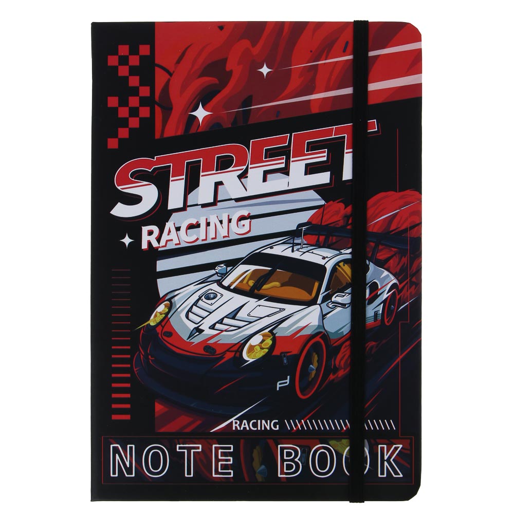 Записная книжка на резинке, А5, 14,5х21см, 80 л., закладка-лента, Авто, 4 дизайна, арт.№ 574-080