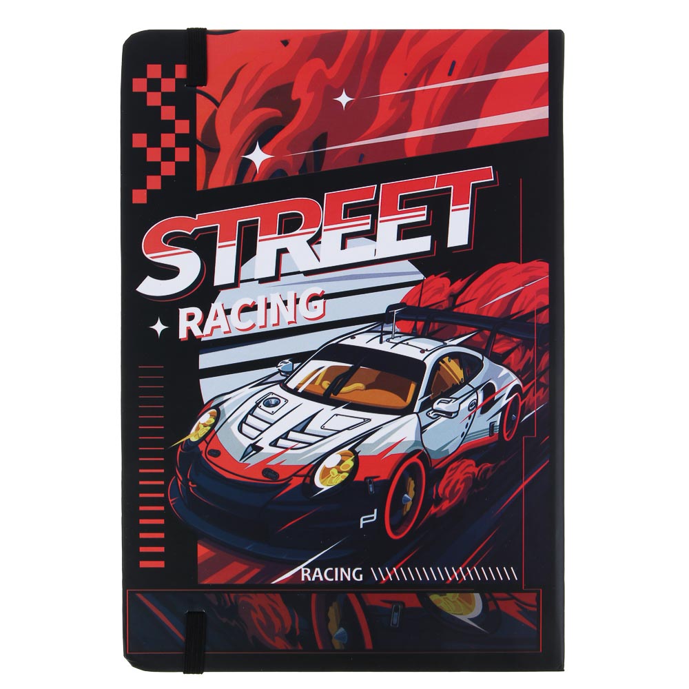 Записная книжка на резинке, А5, 14,5х21см, 80 л., закладка-лента, Авто, 4 дизайна, арт.№ 574-080